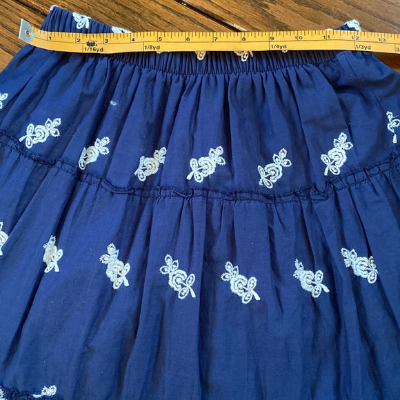 Blue Floral Embroidered Flare Skirt • Boho / Festival / Ruffle Midi - Picture 8 of 9